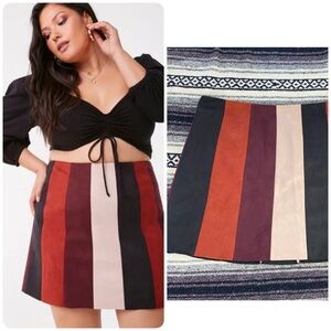 Forever 21+ Faux Suede 3X Colorblock Multicolor Striped Mini Skirt MicroFiber